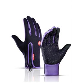 Winter Gloves Touch Screen Riding Motorcycle Sliding Waterproof Sports Gloves With Fleece (Option: Purple-XL)
