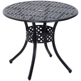 33" Patio Dining Table Round Cast Aluminium Outdoor Bistro Table with Umbrella Hole - Black (Option: Black-885x885x100 mm)