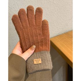 Winter Mittens Brown Striped Embroidered Warm Cycling Spot Universal Cartoon Gloves Ins (Option: Orange)