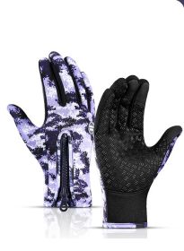 Winter Gloves Touch Screen Riding Motorcycle Sliding Waterproof Sports Gloves With Fleece (Option: A Purple-L)