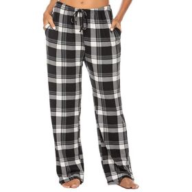 Women's Stretch Plaid Casual Pants With Pockets (Option: Black-S)