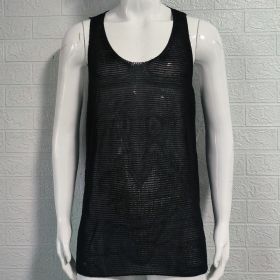 Men's Summer Loose Sleeveless Knitted Vest (Option: Black-M)