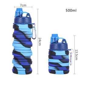 500ml Creative Silicone Folding Water Cup Outdoor Sports Ride Fitness Portable Kettle Camouflage Gift Cup Free Delivery Items (Capacity: 0.5L, Color: 03)