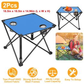 1Pc 2Pc Options Foldable Camping Table Portable Picnic Table Lightweight Travel Desk With 2 Cup Holders Carrying Bag Color Options Black Orange G (Option: 2 Set-Blue)